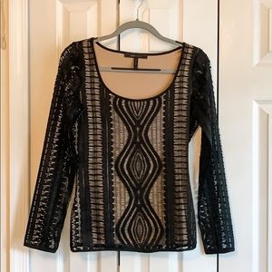 BCBGMaxAzria Black and Tan Sheer Blouse